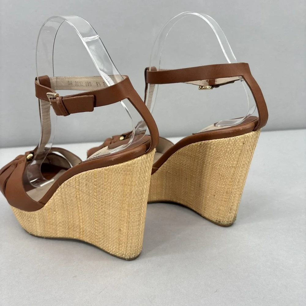 Salvatore Ferragamo Wedge Sandals Shoes Womens 8.5 Leather‎ Espadrille Italy